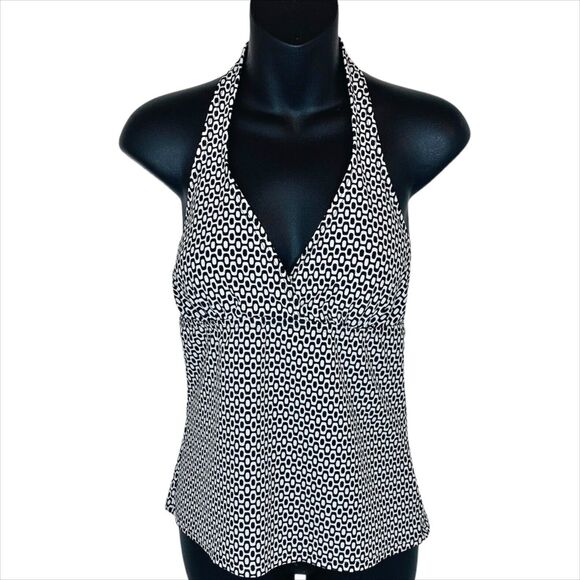 Speedo Black & White Halter Swimsuit Top Tankini Size 8 Swim Top Bathing Suit - Picture 1 of 7